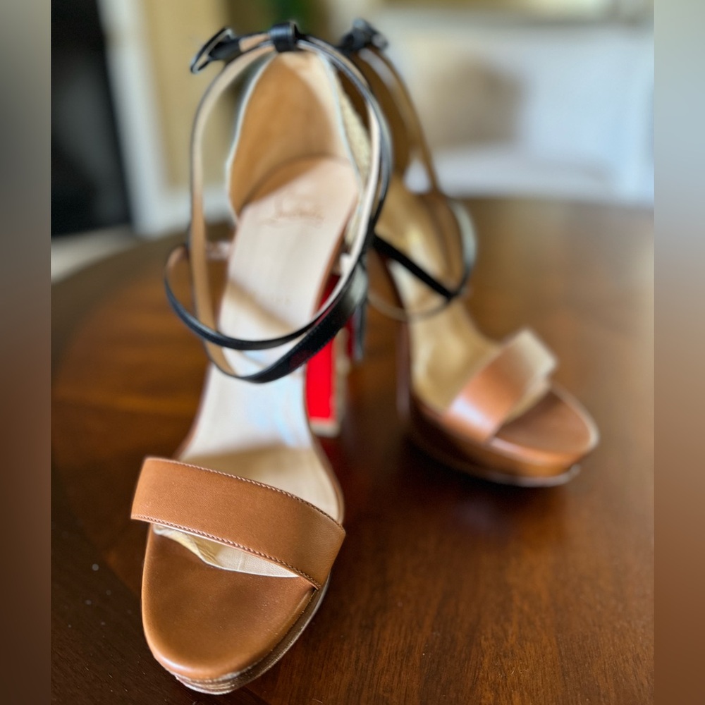 Christian Louboutin Tan and Cream Heels with Signature Style